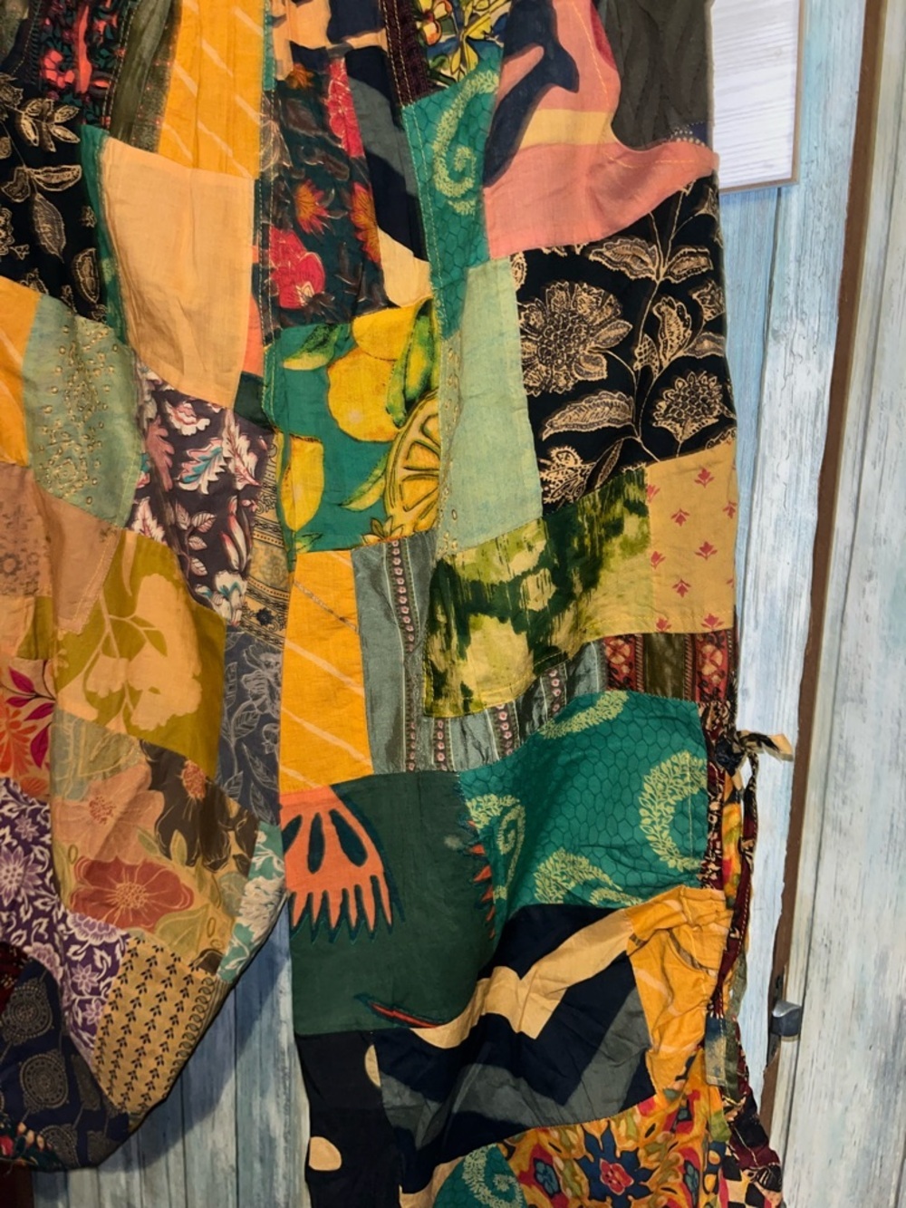POL M Patchwork Boho Joggers - Green, Yellow, Orange, Black - Picture 5 of 7